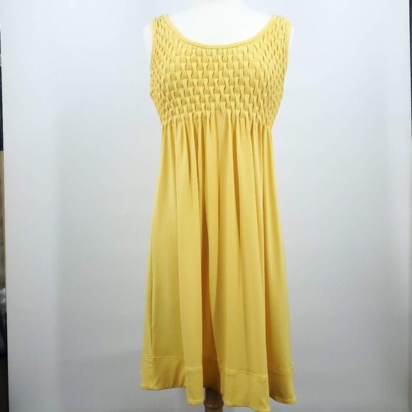 Calvin Klein A Line Yellow Smocking Sleeveless Stretch Dress 8 - Picture 1 of 8